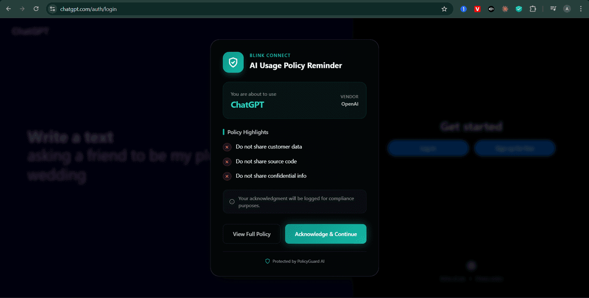 Browser extension popup on ChatGPT